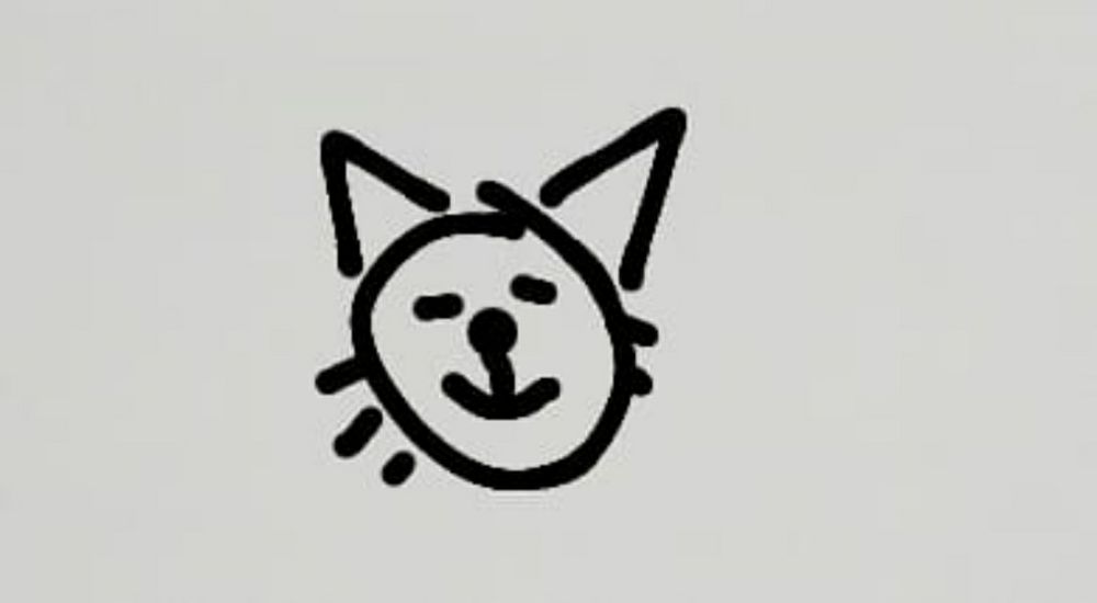 A poorly drawn cat. Just the head. VERY poorly drawn with the most basic art tools to exist on a phone touch screen