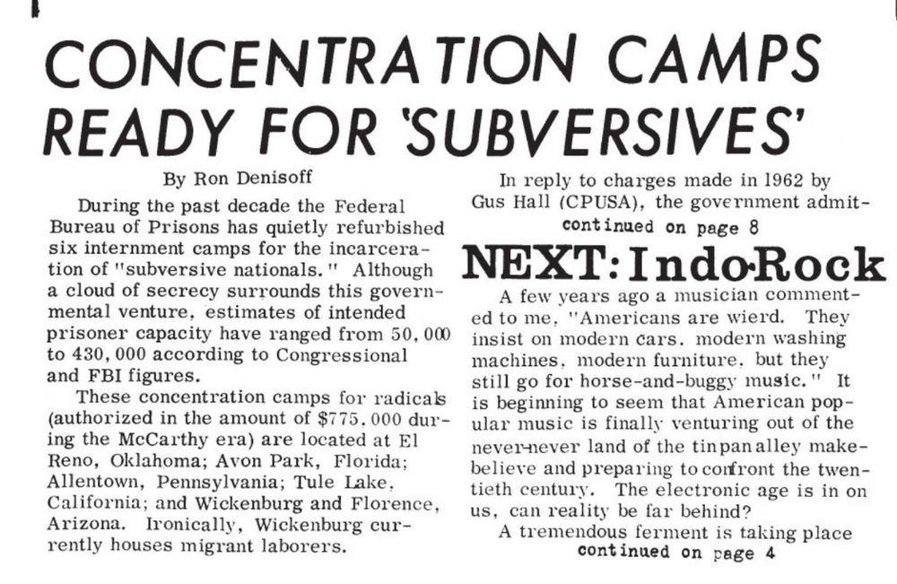 Article "Concentration Camps Ready for 'Subversives'"
