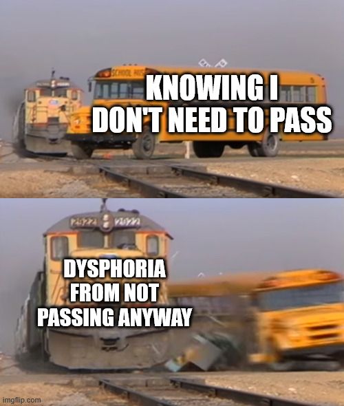 Dysphoria train slamming into my not passing ass.