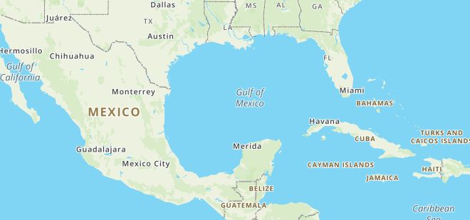 Screenshot of Mapquest shows the name Gulf of Mexico.
