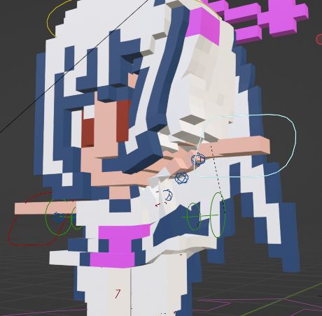I tried moving a voxel model in Blender. When I moved my hand, the hair and clothes moved along with it.
