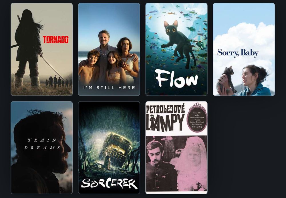 My favourite first-time viewings in November:

Tornado 
I’m Still Here
Flow
Sorry, Baby
Train Dreams
Sorcerer 
Oil Lamps