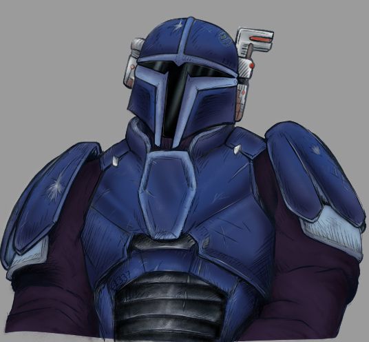 digital art of a Mandolorian in full blue armor