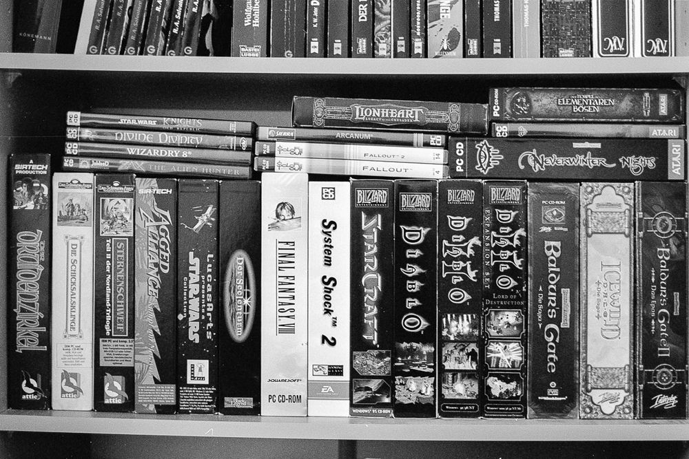 Rows of old computer RPGs like Baldur's Gate or Diablo.