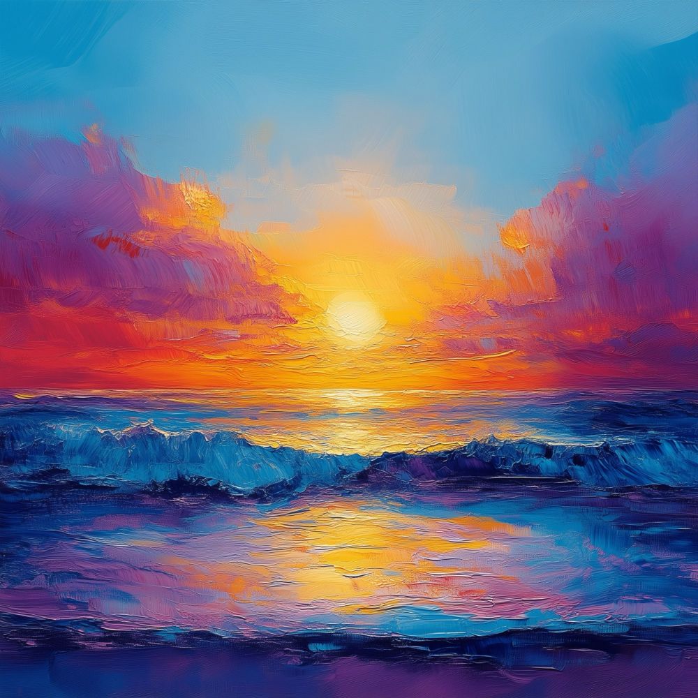 Digital art portraying sunset over the sea
