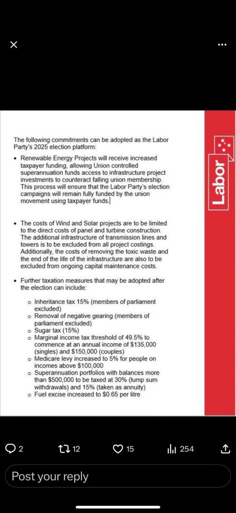 A screenshot of what is clearly a fake memo from the ALP containing outrageous and obviously fake policy proposals for the coming election.
