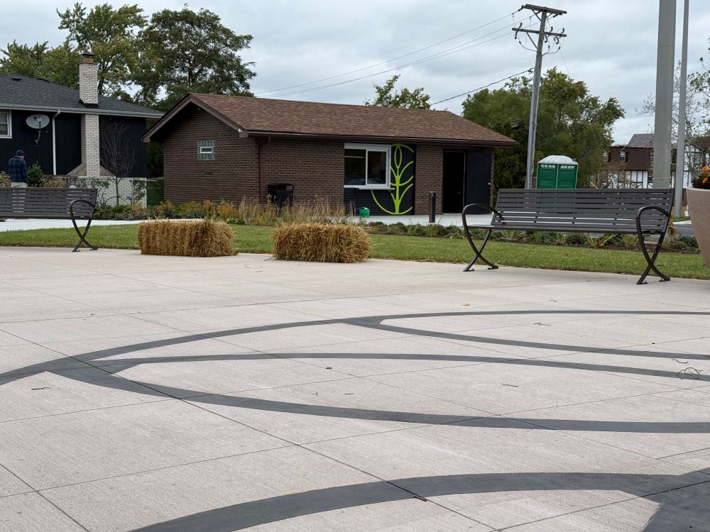 Completed concession stand adaptive re-use project with hickory leaf supergraphic