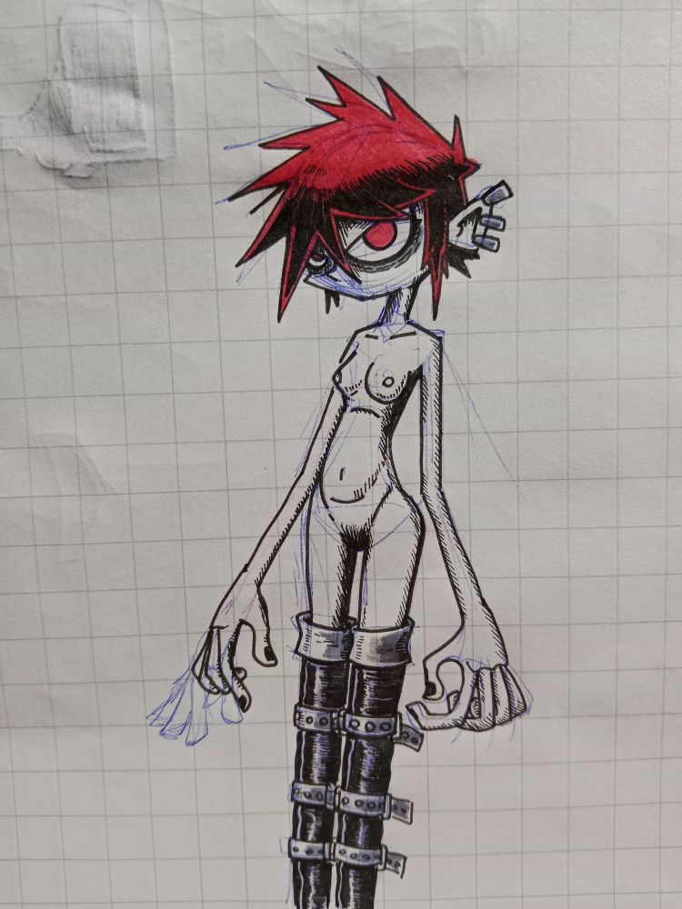 Gena, markers and red pen sketch