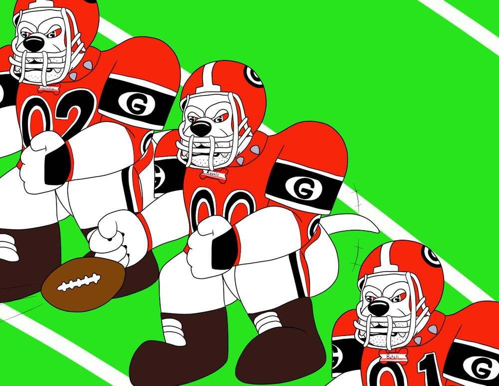Georgia Bulldog lineup on football field ready for practice for big game