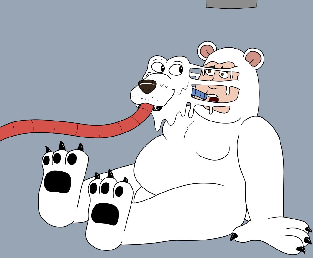Polar bear mask forming with tubes.