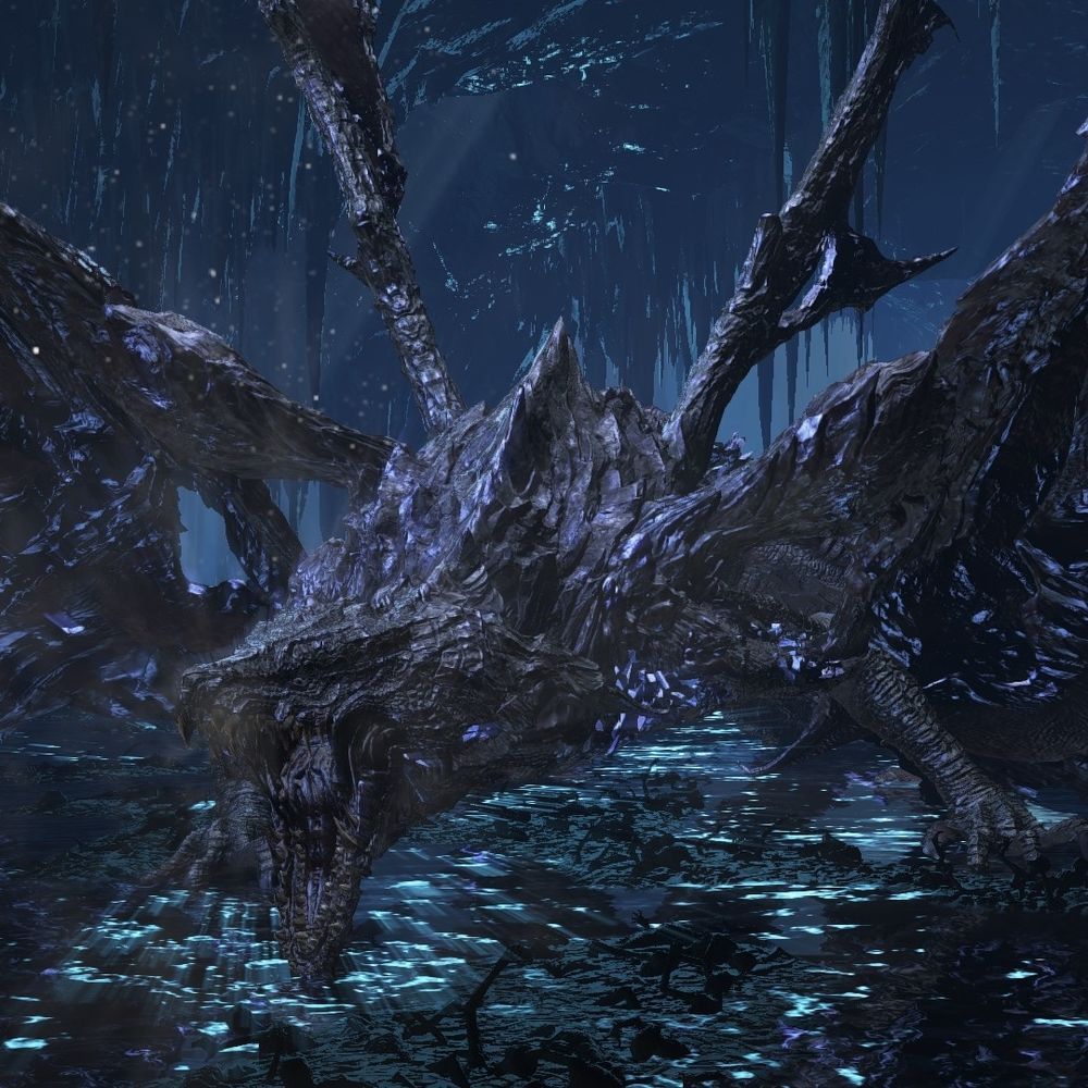 Darkeater midir, a large dark purple dragon from dark souls 3