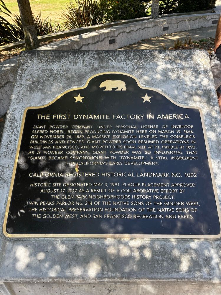 A plaque commemorating the first dynamite factory in America
