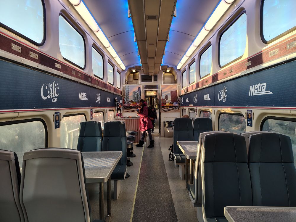 Inside of the Metra cafe car