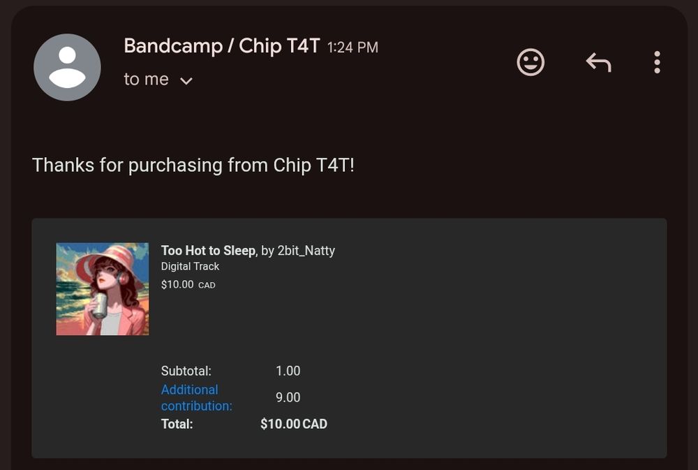 Bandcamp receipt in my email inbox for $10cad