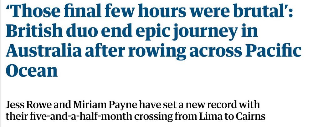 a pair of people named Rowe and Payne have set a speed record for the very painful task of rowing across the Pacific