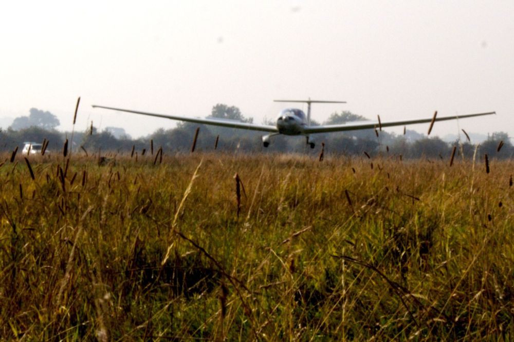 G-WENN landing in the tall grass, just before touching down