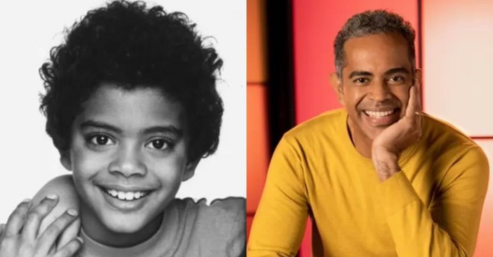 Jairzinho, ex Balão Mágico, em duas fotos: à esquerda foto de criança e à direita uma foto recente. Lindíssimo em ambas.