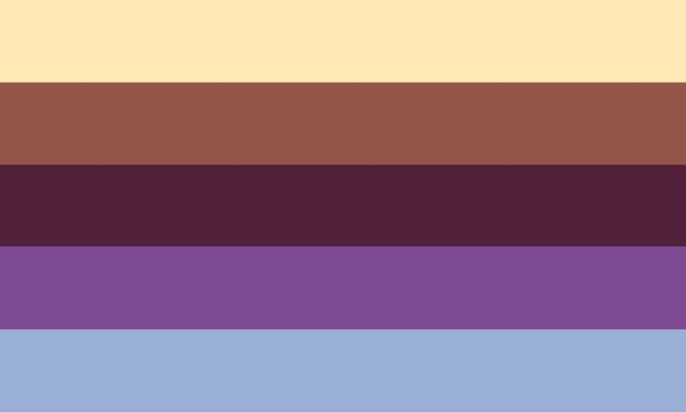 The cenelian flag. It is a 5 striped flag, with colors going top to bottom from yellow, to dark orange, to very dark red, to dark purple, to light blue. 