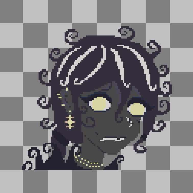 gloomy dark pixelart character with cool big yellow eyes