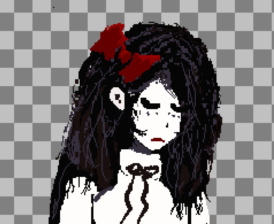 character with red bow and white hoodie