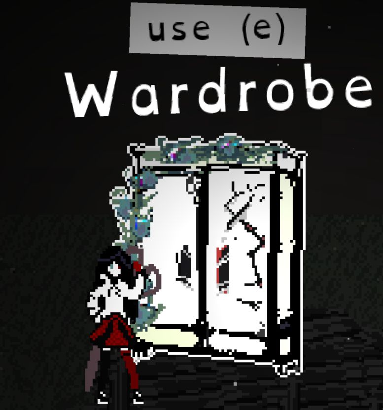 wardrobe pixelart with character in front of it