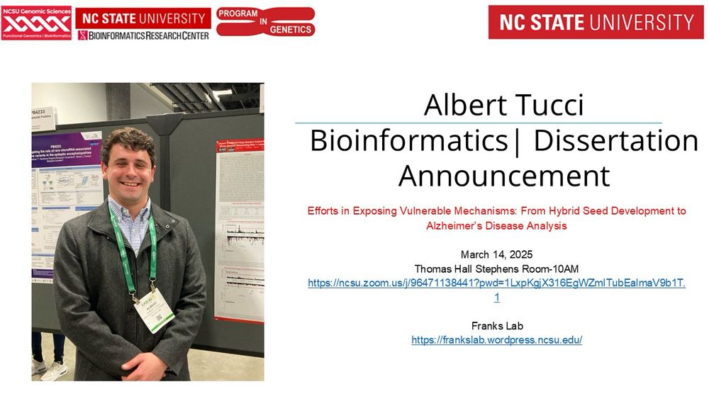 Albert Tucci dissertation defense announcement for Friday March 14th at 10AM. To be held at the Stephens Room (3503 Thomas Hall) at NC State and on the zoom link:
https://ncsu.zoom.us/j/96471138441?pwd=1LxpKgjX316EgWZmITubEalmaV9b1T.1