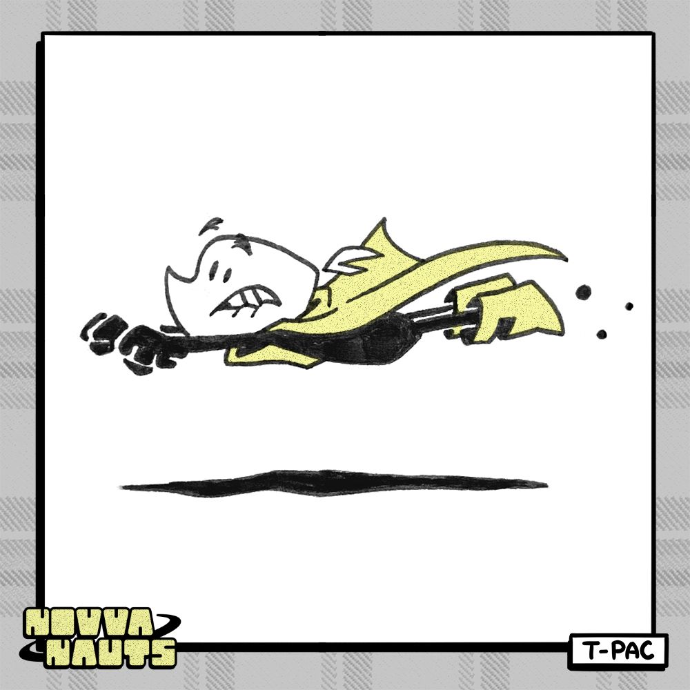 [Zap the Space Ranger flies to an urgent mission, biting his lip in distress.]