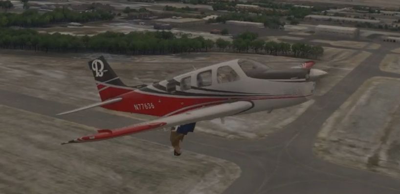 Don’t try this at home. A man stuck underneath a plane in Microsoft Flight Simulator 2024 due to a bug