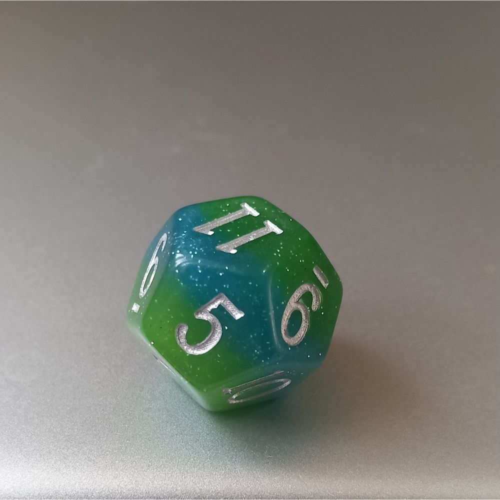 The same d12 at a slightly different angle, the five is facing the viewer 