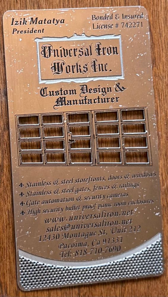 Steel business card for a metalworking firm 