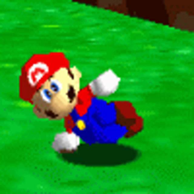 a cartoon character in a red hat and overalls is standing on a green field .