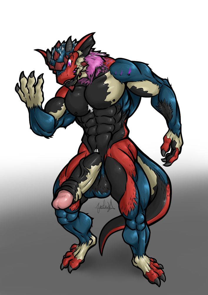 The same dragon, slowly growing blueish fur, his skin changing color slowly and his limbs changing shape.