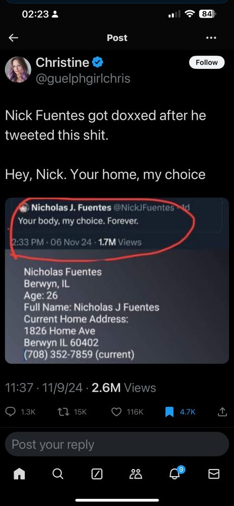 Current home address of Nick “You body, my Choice” Fuentes