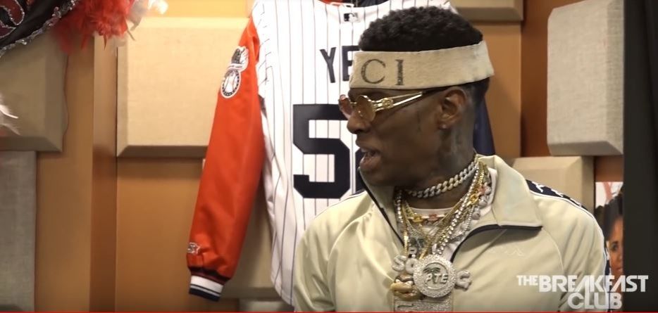 Soulja Boy exclaiming another rapper's name at his infamous The Breakfast Club interview