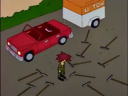 Sideshow Bob steps on a rake, and then another, and then somehow another, in the classic Simpsons scene. Jay if you are reading this, log off 