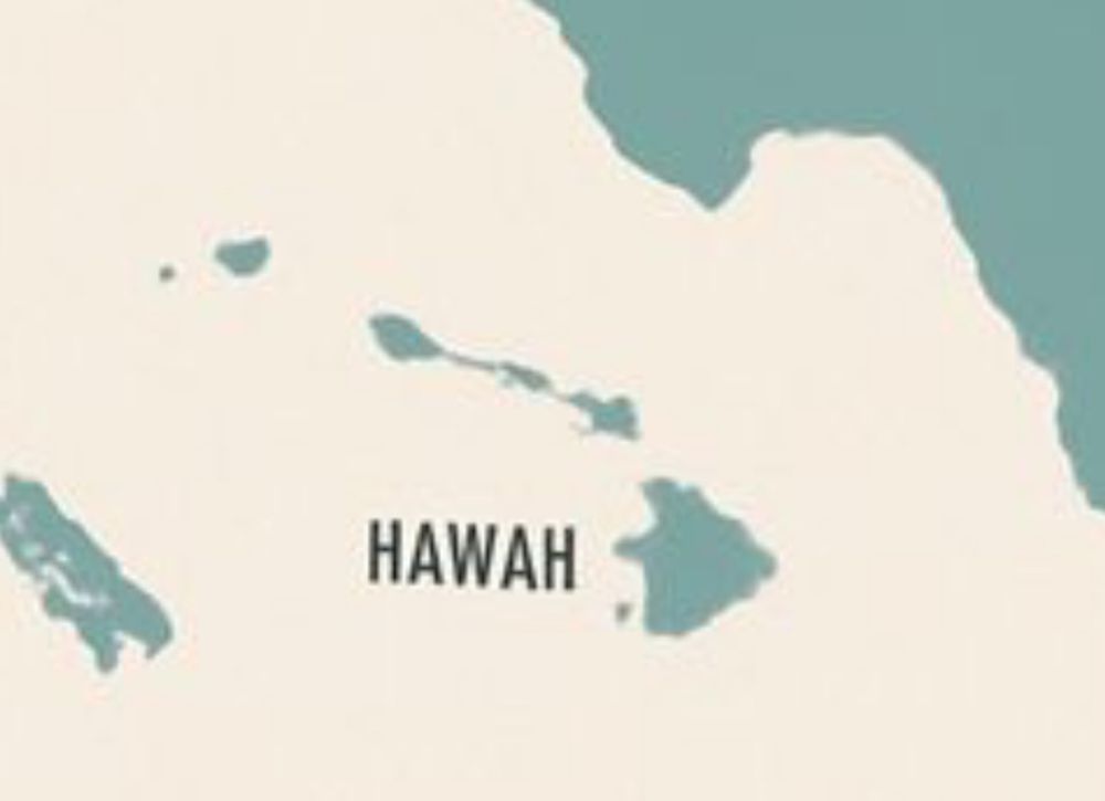 A badly generated map / ink splotch labeled HAWAH