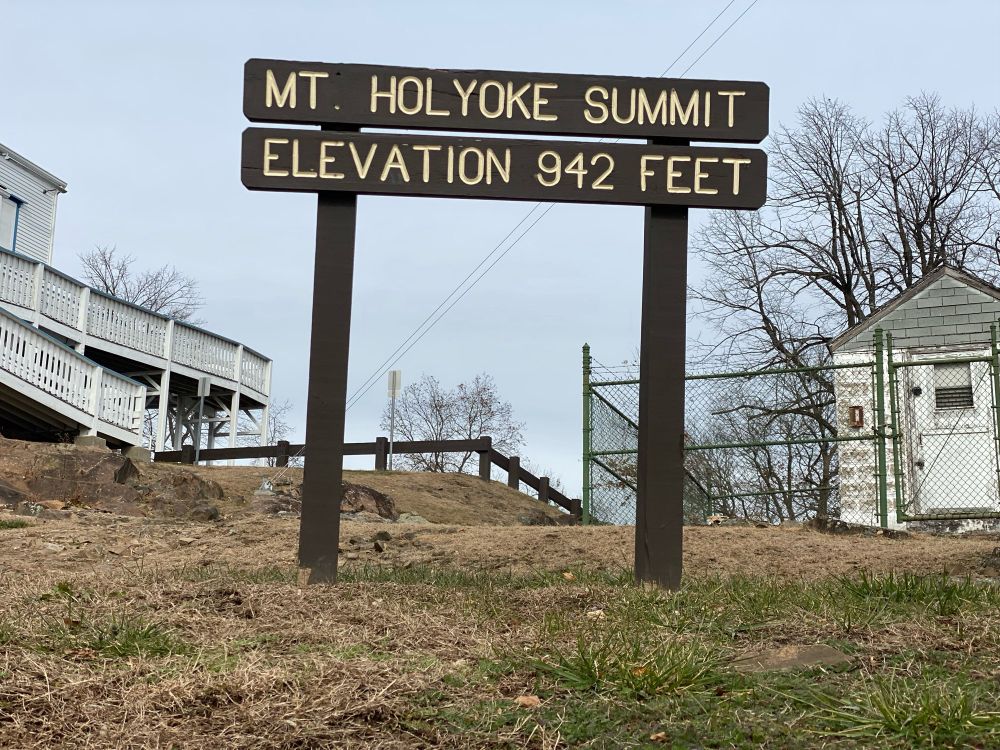 Sign: “Mt Holyoke Summit Elevation 942 feet”