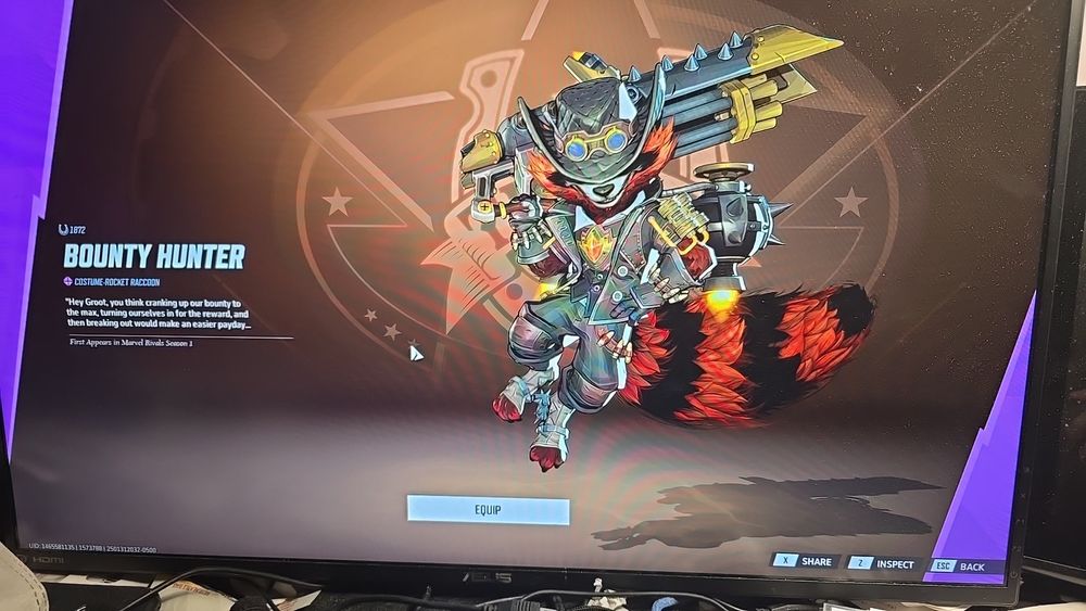 Rocket raccoon in his bounty hunter outfit