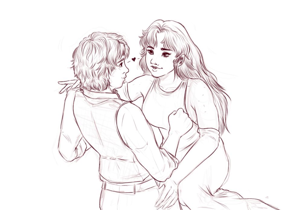 Lineart drawing of Aya and Mitsuki from the manga The Guy She Was Interested in wasn't a guy at all! Moments before the kiss in the latest chapter 