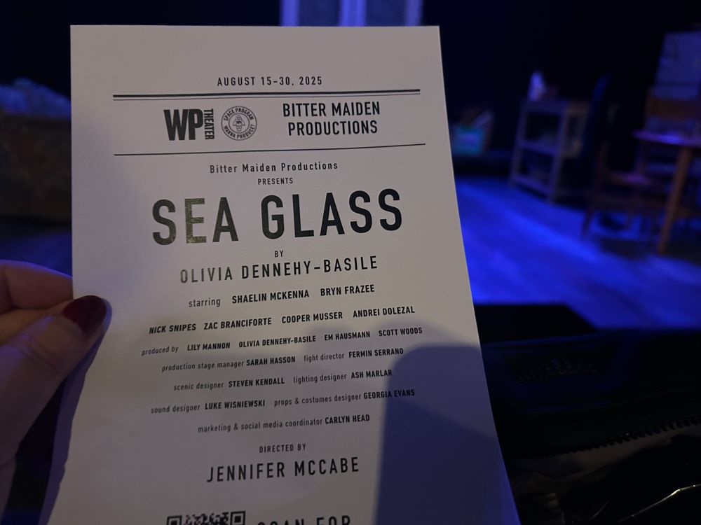 Program for SEA GLASS, a new play by Olivia Dennehy-Basile, directed by Jennifer McCabe, at the WP Theatre on the UWS