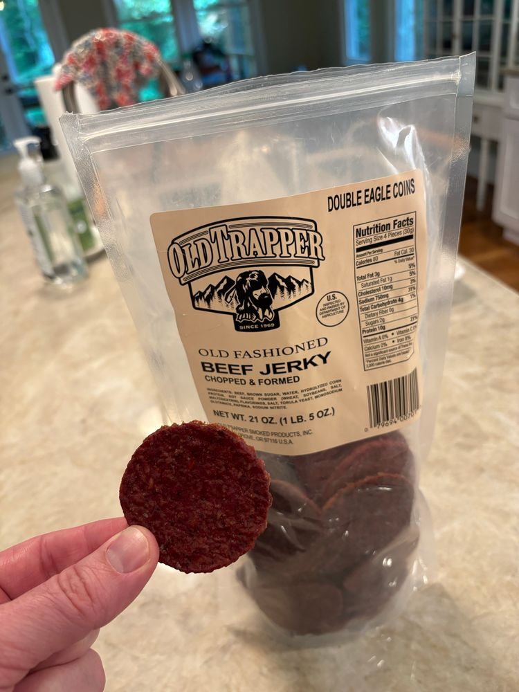 A circular wafer made of old fashioned beef jerky 