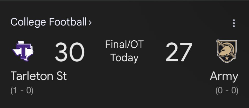 Army lost to Tarleton State in college football 