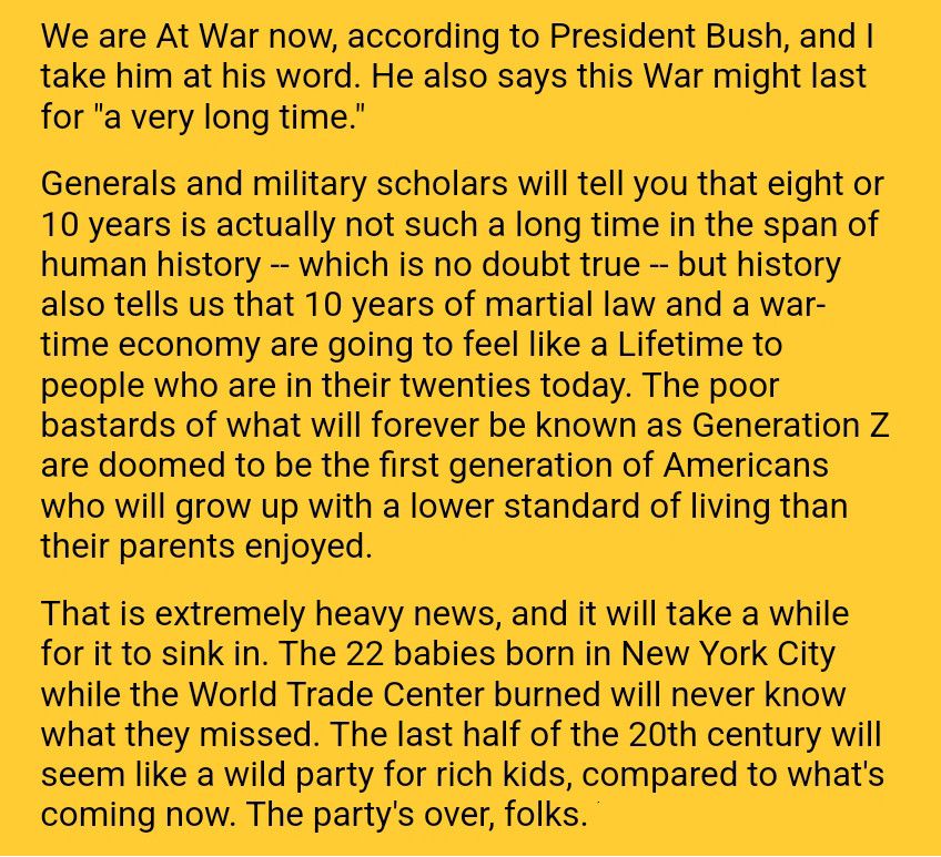 We are At War now, according to President Bush, and I take him at his word. He also says this War might last for 