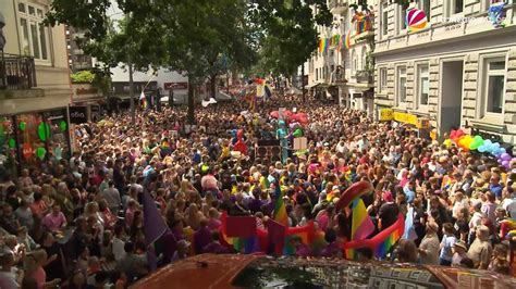 Christopher Street Day (Pride Day) parade 2025 in Hamburg, Germany. 260,000 people celebrating Pride with a large parade.