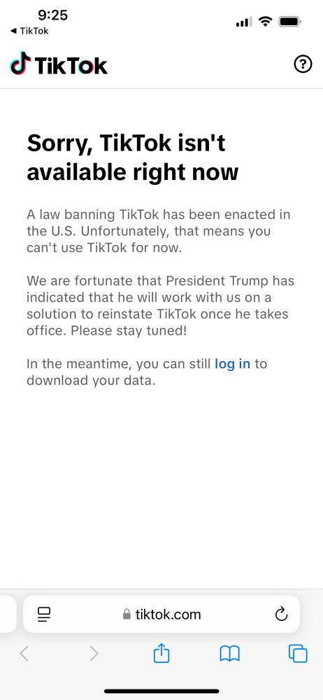 TikTok landing page saying that TikTok will be rescued by Trump