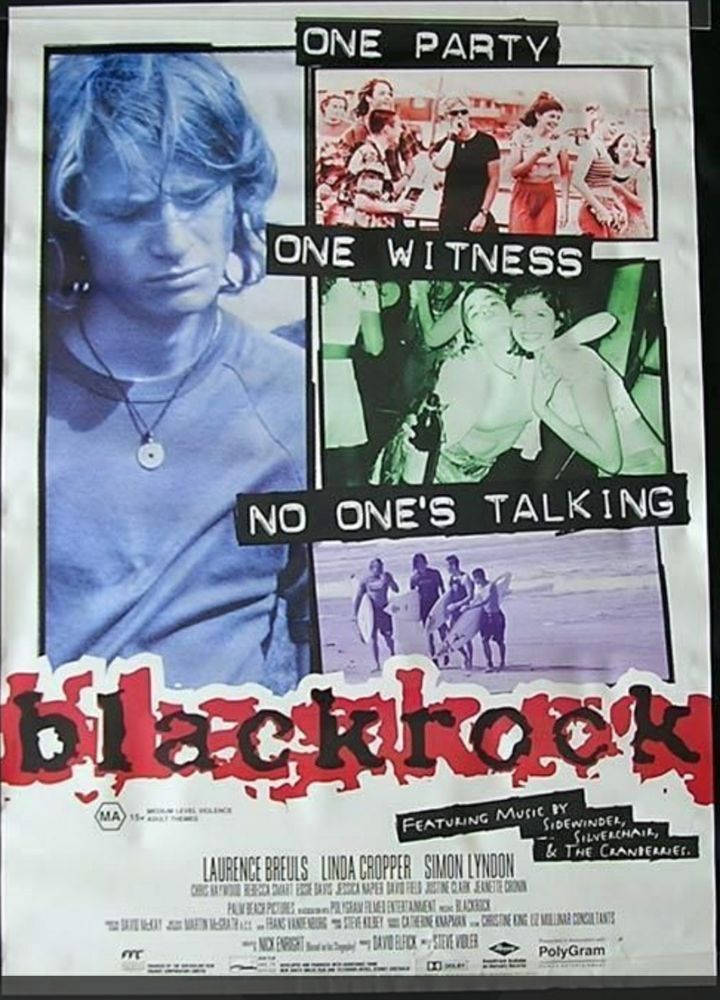 Promotional poster advertising the 1997 Australian film, Blackrock. 
The film attempted to tell the story of the murder of Leigh Leigh, the impact on her town and family and, the arrest and conviction of a man for her death. 