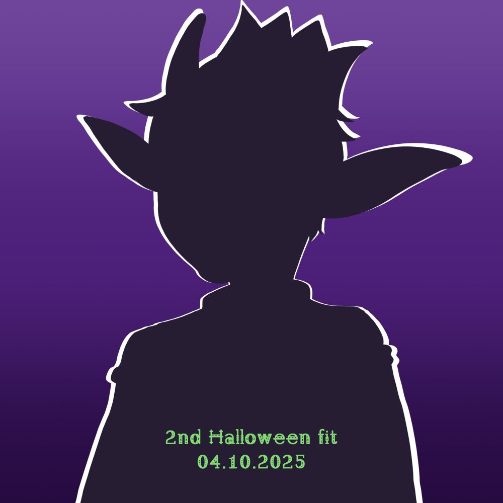 A shadow of Seb's new Halloween themed outfit
Across the bottom half it's written: 2nd Halloween fit, 04.10.2025