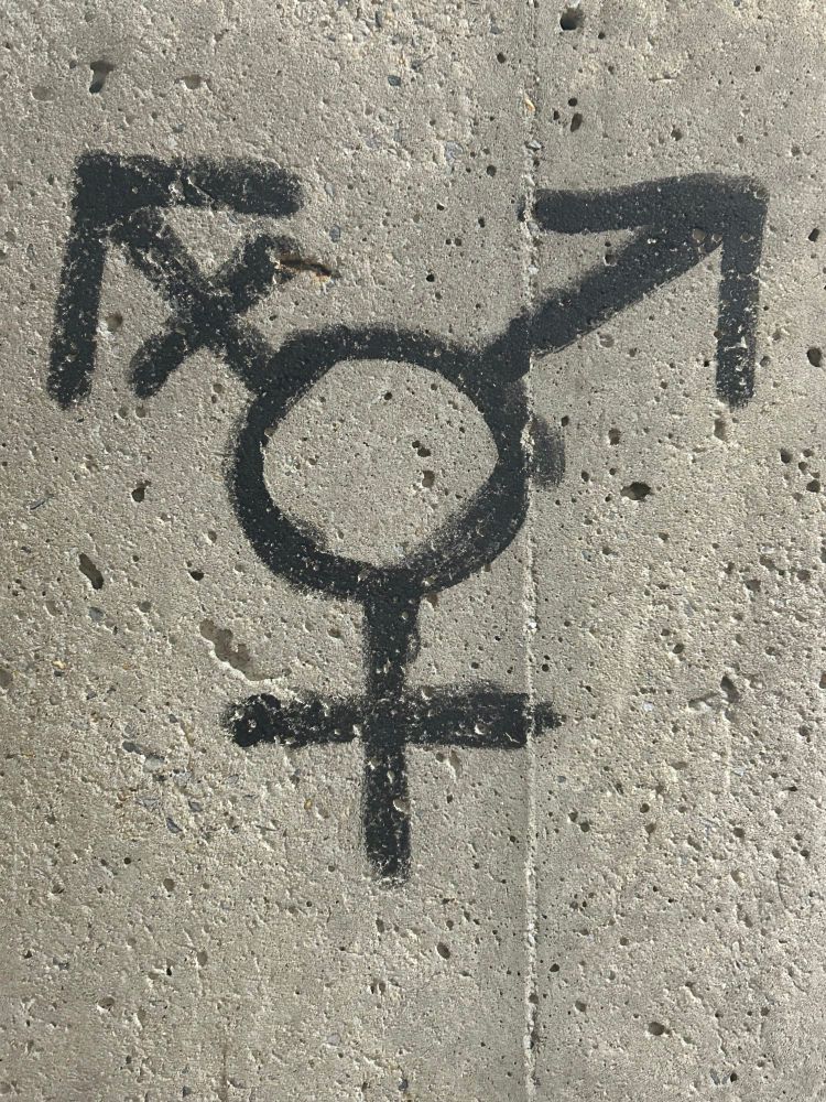 Transgender symbol spray painted onto a concrete pillar
