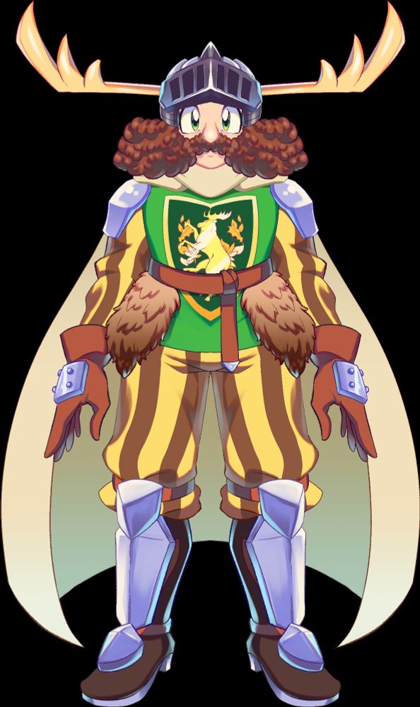 Moose Errant. A knight with moose antlers  and large mustache