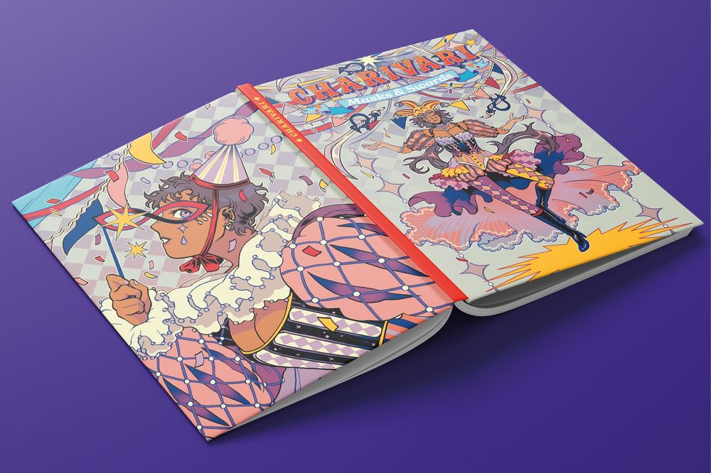 Mock-up of the cover of the Book: Charivary, Masks & Swords
